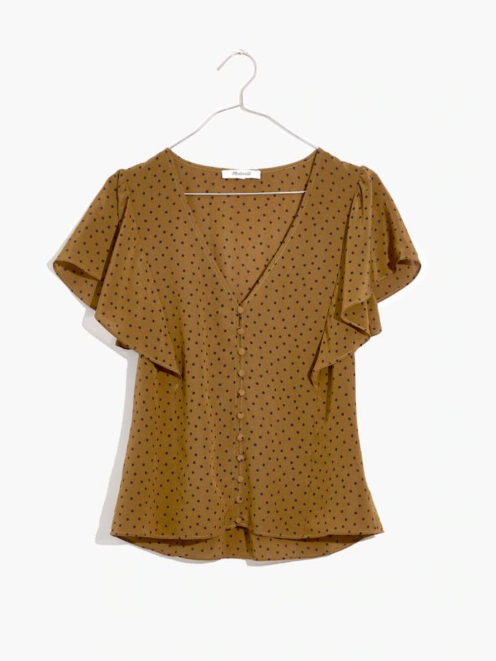 NWT Madewell Silk Carmelina Flutter Sleeve Polka Dot Top Size 2